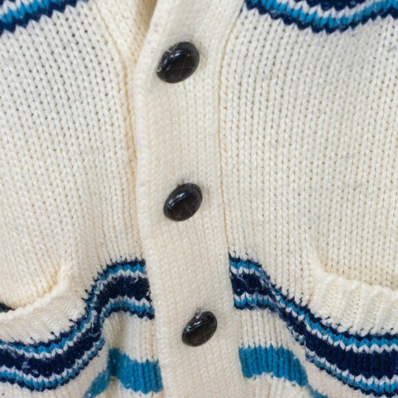 Vintage Sigallo Cowl Neck Acrylic Cardigan in Cream & Blue - LG - Picture 4 of 5
